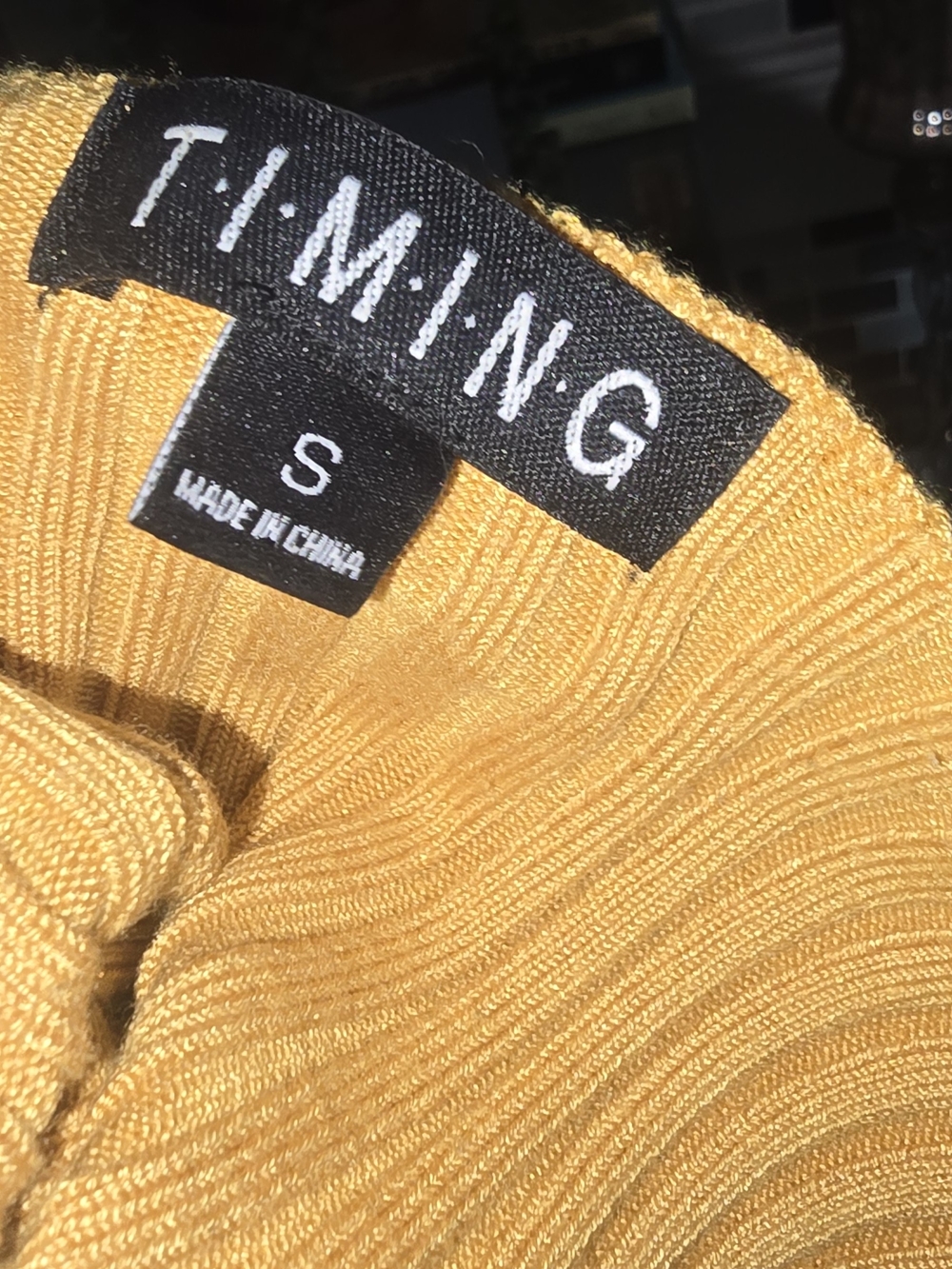 Timing Mustard Ribbed Off-Shoulder Lace-Up Top - Picture 5 of 5